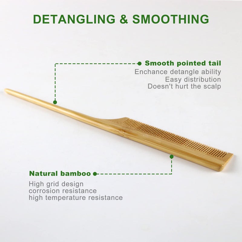 MRD Bamboo Rat Tail Comb with Fine Teeth for Teasing and Post Styling - Anti-Static Tool for Curly Hair for Women and Men - Image 4