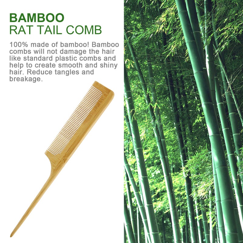 MRD Bamboo Rat Tail Comb with Fine Teeth for Teasing and Post Styling - Anti-Static Tool for Curly Hair for Women and Men - Image 3