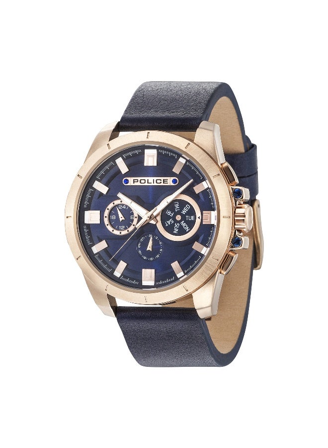 Men Overdrive Blue Leather Strap Multifunction Watch for Men, 48mm