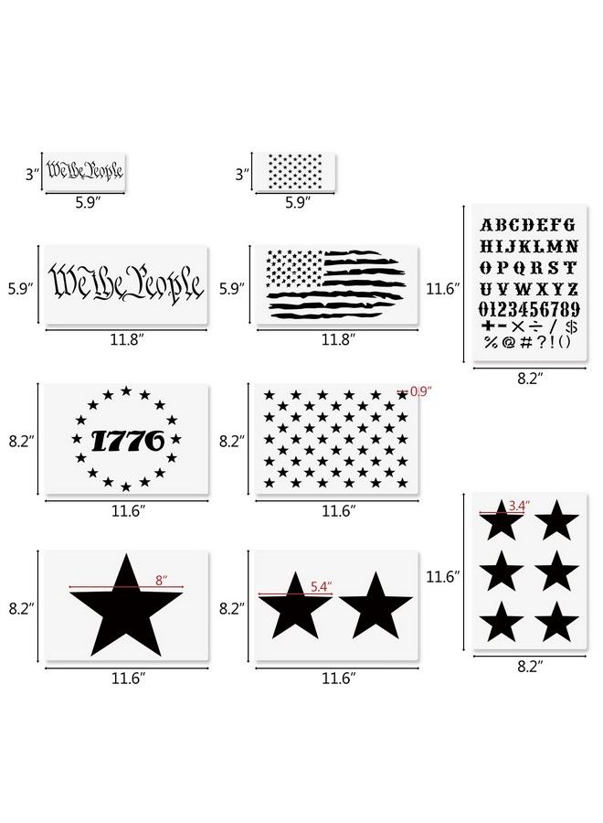 We The People American Flag Stars Stencils 12 Pcs Reusable Patriotic Stencils 1776 Stars We The People English Letters Stencils For Painting On Wood Fabric Wall Home Decor Independence Day