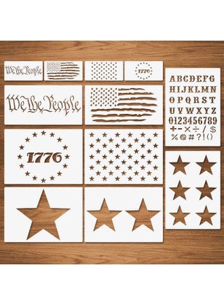 We The People American Flag Stars Stencils 12 Pcs Reusable Patriotic Stencils 1776 Stars We The People English Letters Stencils For Painting On Wood Fabric Wall Home Decor Independence Day - pzsku/Z4B3FCE71BEE6341D919FZ/45/_/1692172146/6af44897-14b0-424f-bf3d-0f689cd00858