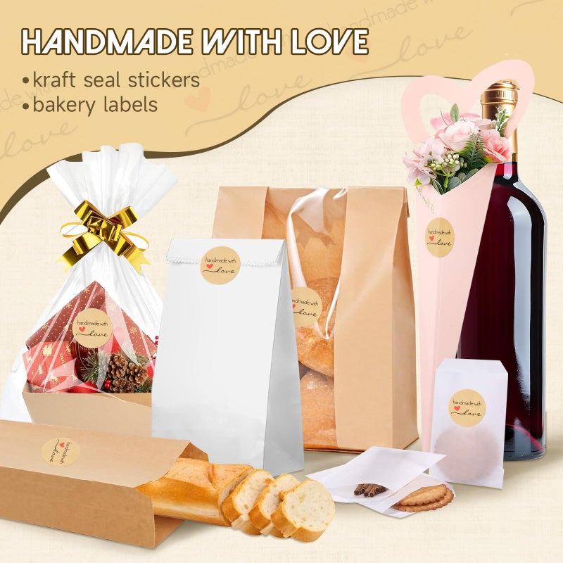 Aixoom 500PCS Handmade with Love Stickers, Kraft Made with Love Tags 1 Inch(25mm) Seal Labels Self-Adhesive for Baked Packaging Envelope Homemade Gift Small Business - Image 3