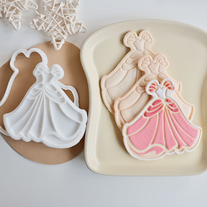 White Princess Cookie Cutter Ruffled Collar Waist Bow Reusable Plastic Decorating Tool - Image 1