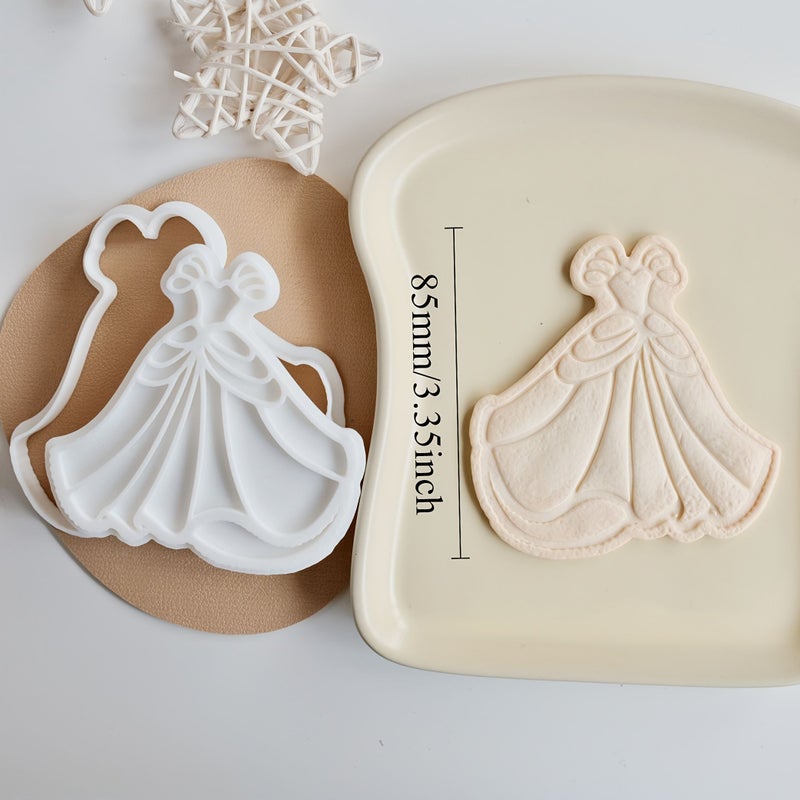 White Princess Cookie Cutter Ruffled Collar Waist Bow Reusable Plastic Decorating Tool - Image 3