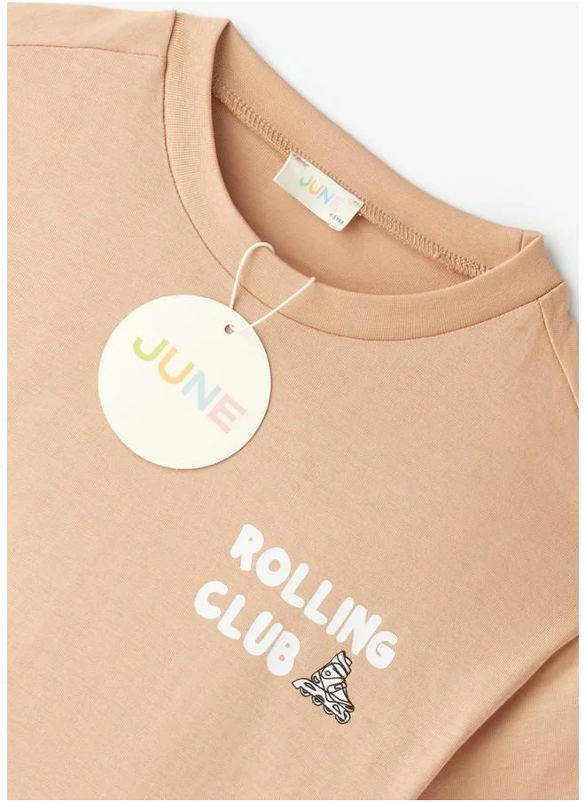 جون June Boy Slogan Short Set Light Beige