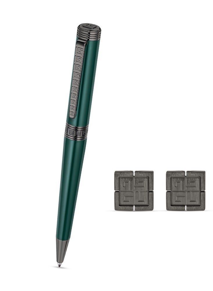 غاي لاروش أزرار أكمام وقلم ليون باللون الأخضر الداكن والرمادي في علبة للرجال - Image 1