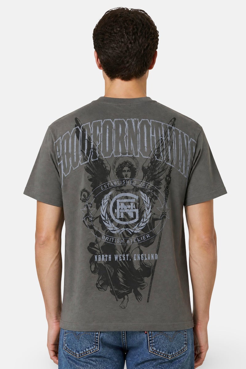 GOOD FOR NOTHING Men Crew Neck Short Sleeve Brand Logo T-Shirt, Grey - Image 5