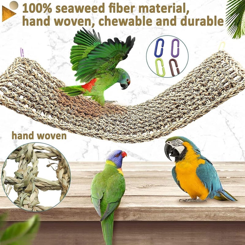 Hamiledyi 2Pcs Bird Seagrass Mat 30 Ã— 7" Natural Grass Woven Net Hammock with Hooks Climbing Rope Ladder Chew Toys Hanging on Parrot Cage for Lovebird Pigeon Cockatiel Conure Budgie Cockatoo - Image 4