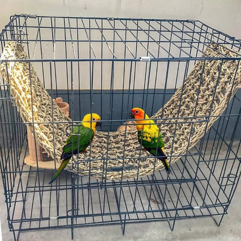Hamiledyi 2Pcs Bird Seagrass Mat 30 Ã— 7" Natural Grass Woven Net Hammock with Hooks Climbing Rope Ladder Chew Toys Hanging on Parrot Cage for Lovebird Pigeon Cockatiel Conure Budgie Cockatoo - Image 5