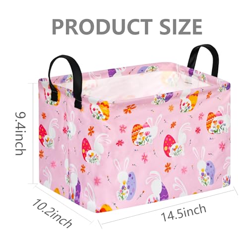 FUULOXE Rectangular Easter Basket Storage Bin for Shelves Cute Gifts Baskets Foldable Box with Handles for Boy and Girl Home Office Car Dormroom Easter Party Supplies - Image 2