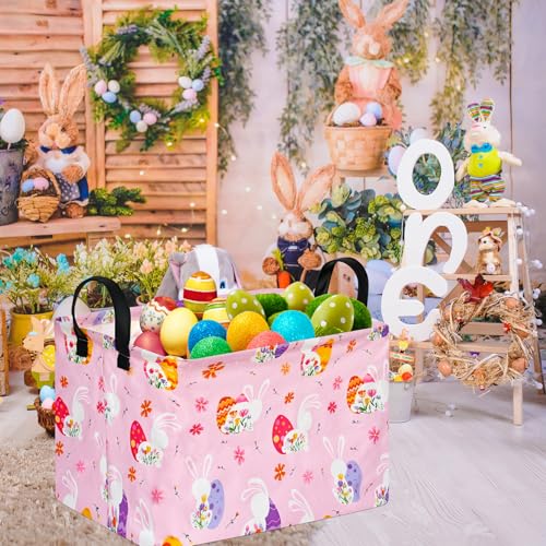 FUULOXE Rectangular Easter Basket Storage Bin for Shelves Cute Gifts Baskets Foldable Box with Handles for Boy and Girl Home Office Car Dormroom Easter Party Supplies - Image 3