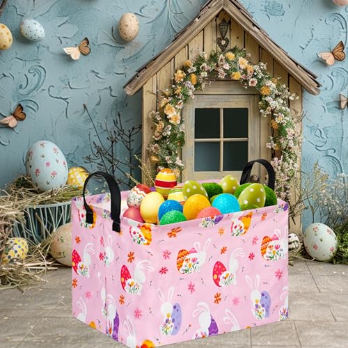 FUULOXE Rectangular Easter Basket Storage Bin for Shelves Cute Gifts Baskets Foldable Box with Handles for Boy and Girl Home Office Car Dormroom Easter Party Supplies - Image 5