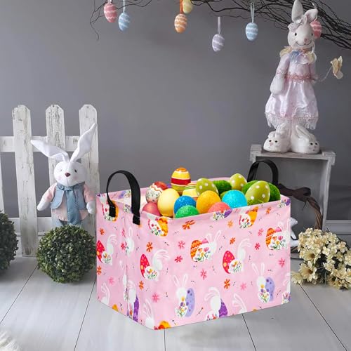 FUULOXE Rectangular Easter Basket Storage Bin for Shelves Cute Gifts Baskets Foldable Box with Handles for Boy and Girl Home Office Car Dormroom Easter Party Supplies - Image 4