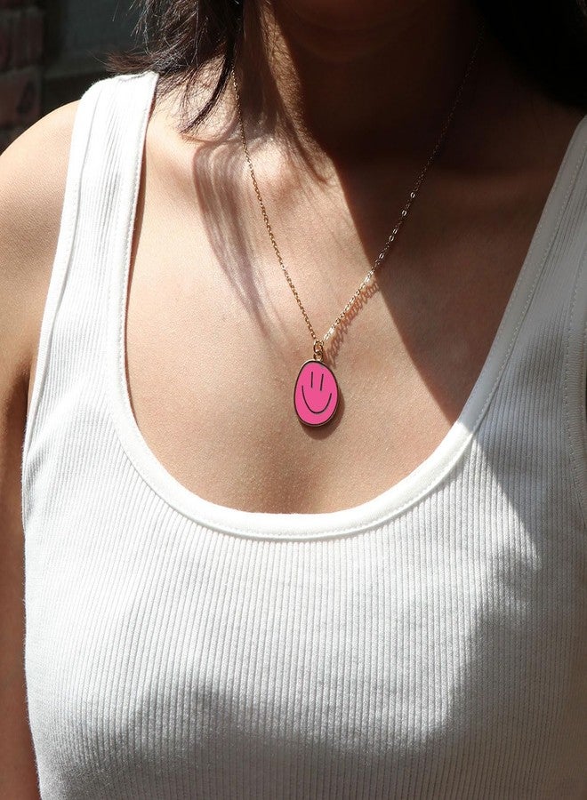 AULSIEY Smile Face Necklaces for Women Friendship Necklaces, Pink Preppy Jewelry Necklace for Daughter Bff Friendship Necklace for 2 -Pink&Hot Pink - Image 3