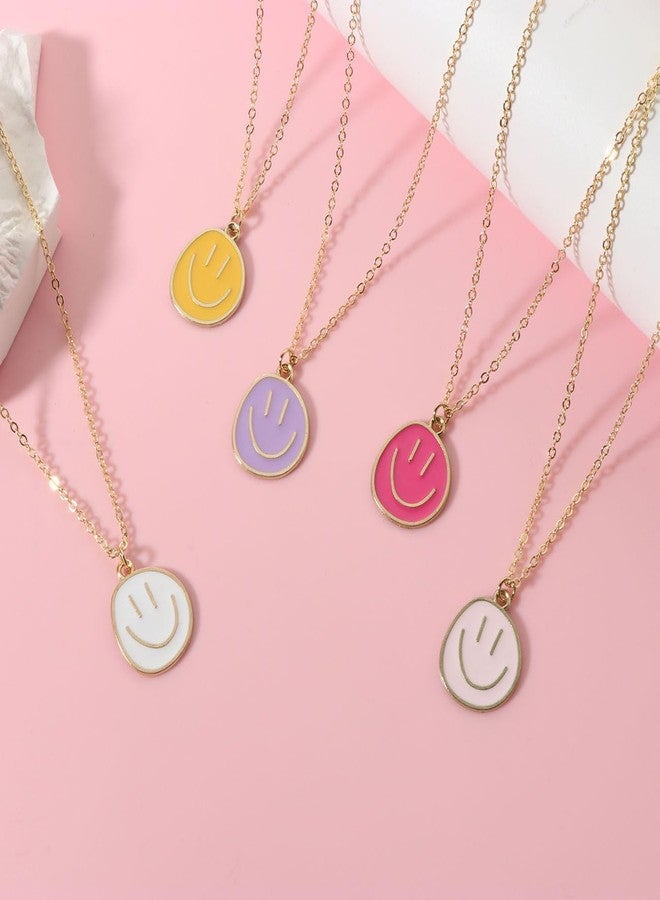 AULSIEY Smile Face Necklaces for Women Friendship Necklaces, Pink Preppy Jewelry Necklace for Daughter Bff Friendship Necklace for 2 -Pink&Hot Pink - Image 4