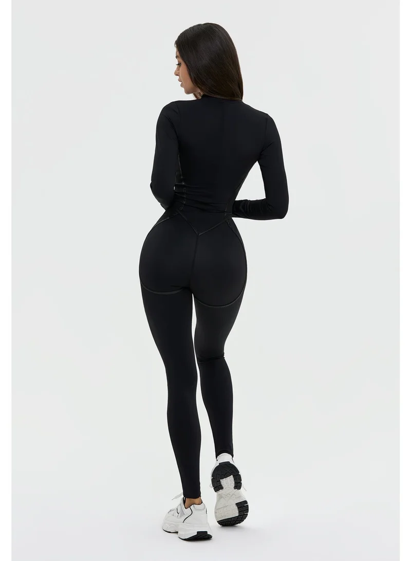 Bona Fide Hot-shape Suit Black Bona Fide Premium Long Sleeve Athletic Jumpsuit for Women - Sculpting One-Piece Workout Bodysuit with Tummy Control - Elite Contouring Compression Romper for Gym & Yoga - Sleek Black for Women | Best Price UAE