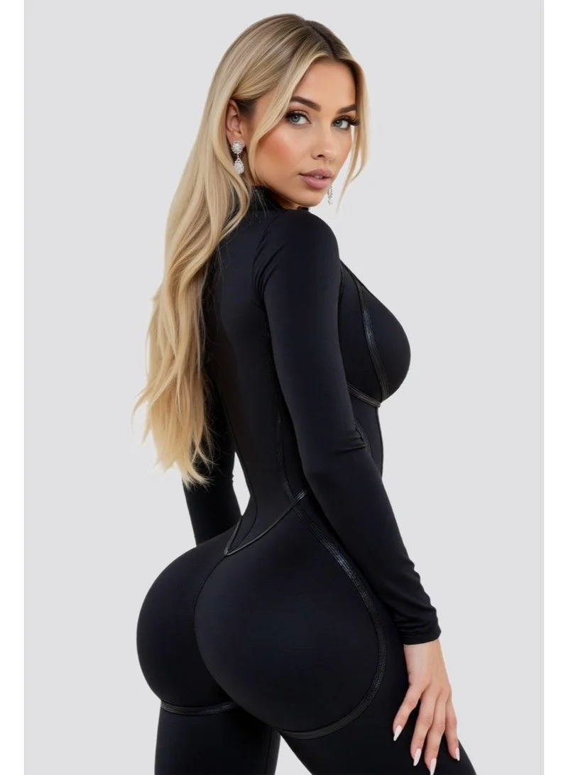Bona Fide Hot-shape Suit Black Hot-shape Suit Tummy Control Long Sleeve Gym Jumpsuit for Women for Women | Best Price UAE