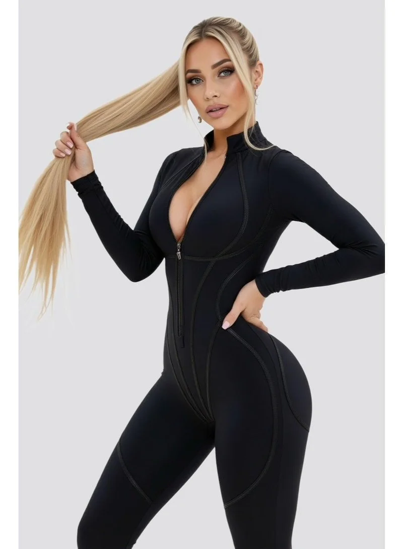 Bona Fide Hot-shape Suit Black Hot-shape Suit Tummy Control Long Sleeve Gym Jumpsuit for Women for Women | Best Price UAE