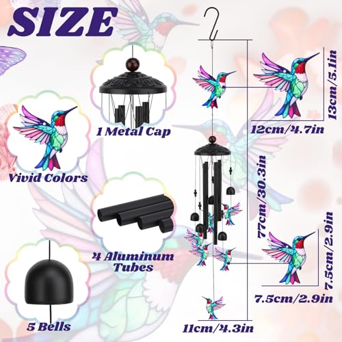 HWING Hummingbird Wind Chimes for Outside Metal Wind Chimes Outdoor for Patio Porch Yard Garden Hummingbird Gifts for Women Mothers Day Birthday Memorial Gifts for Mom Grandma Wife Outdoor Decor - Image 3