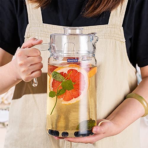 FINSTER Premium Juice and Water Glass Jug Pitcher with Lid, 1 Pcs, 1.8-Liter, Iced Tea Pitcher Water Jug Hot Cold Water, Milk and Juice Beverage Carafe, Lemon Jug. - Image 1