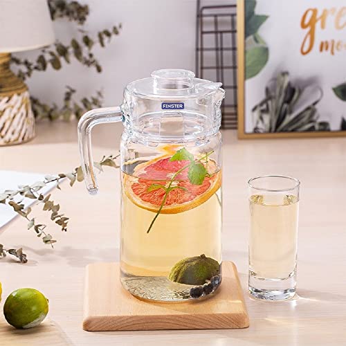 FINSTER Premium Juice and Water Glass Jug Pitcher with Lid, 1 Pcs, 1.8-Liter, Iced Tea Pitcher Water Jug Hot Cold Water, Milk and Juice Beverage Carafe, Lemon Jug. - Image 2