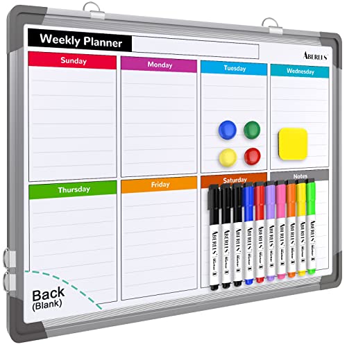 ABERLLS Weekly Calendar Whiteboard for Wall, 16x12 Inches Dry Erase Board, Small Magnetic White Board, Double-Sided Hanging Board for Office School Home Kitchen, Portable Board for Drawing Planning To Do List - Image 1