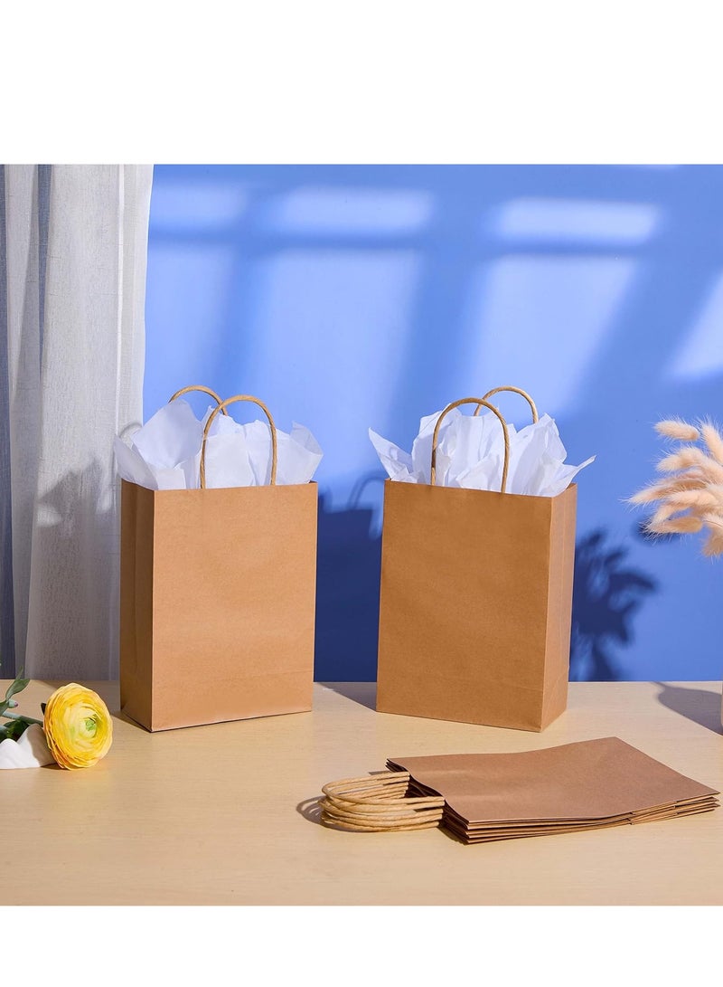 24 عبوة حقائب هدايا صغيرة للحفلات، حقائب هدايا لحفلات أعياد الميلاد، حقائب هدايا بنية اللون بمقبض (بني) - Image 2