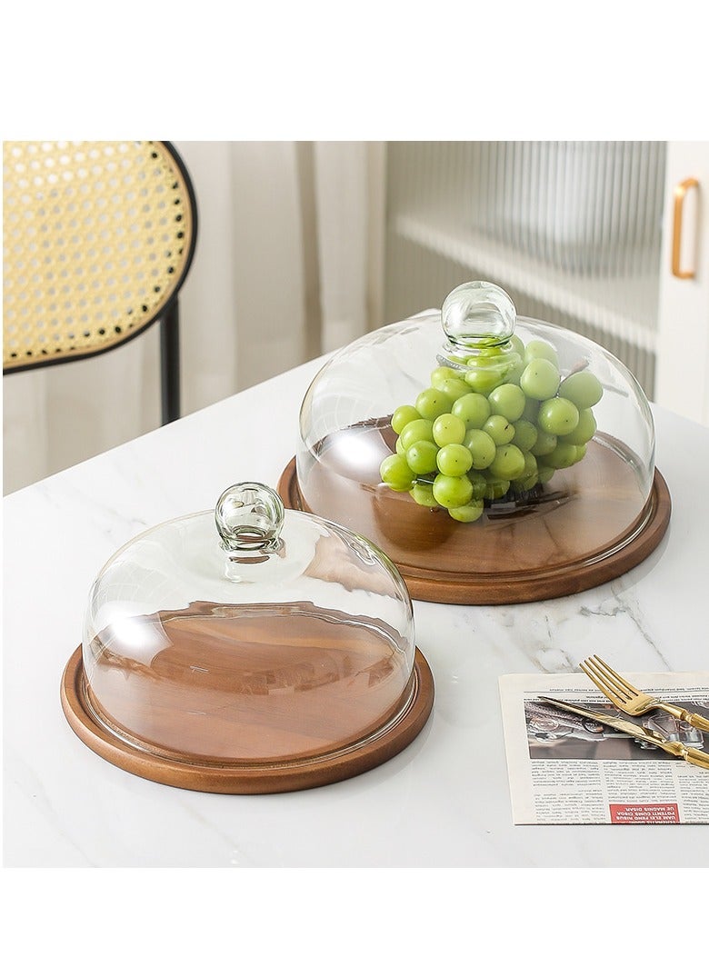 Lurch Simple Transparent Glass Pastry Fruit Display Plate, Wooden Tray - Image 2