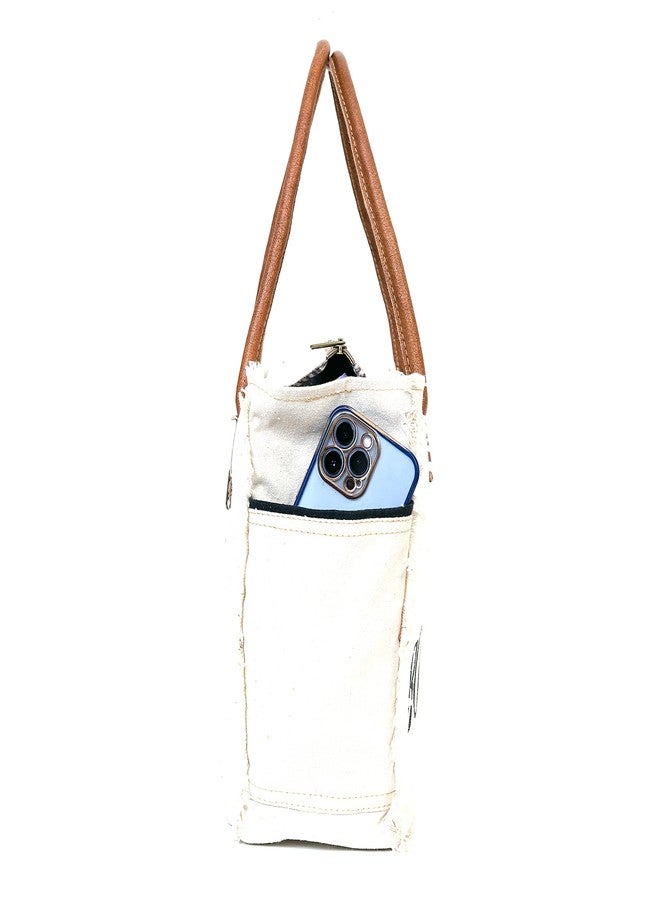 CREATIVE LEATHER ART La Boheme Canvas Tote Bag - Large 16"x5"x11" Shoulder Bag with Leather Handles - Stylish Travel, Work & Everyday Handbag for Women - White & Brown - Image 4