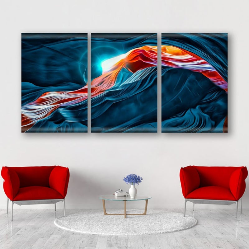 Marktna Three modern-designed canvas paintings with a hollow frame, measuring (150×70), three pieces - Image 1