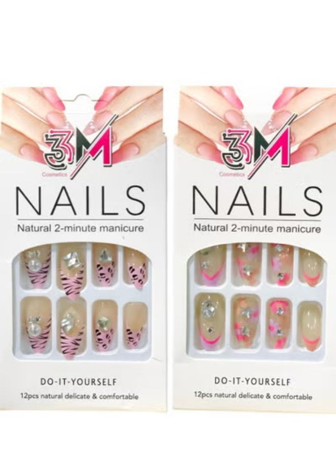 3M False Nails Natural 2-Minute Manicure 12Pcs Natural Delicate &Comfortable -(2Pc) Multiple colors and shapes