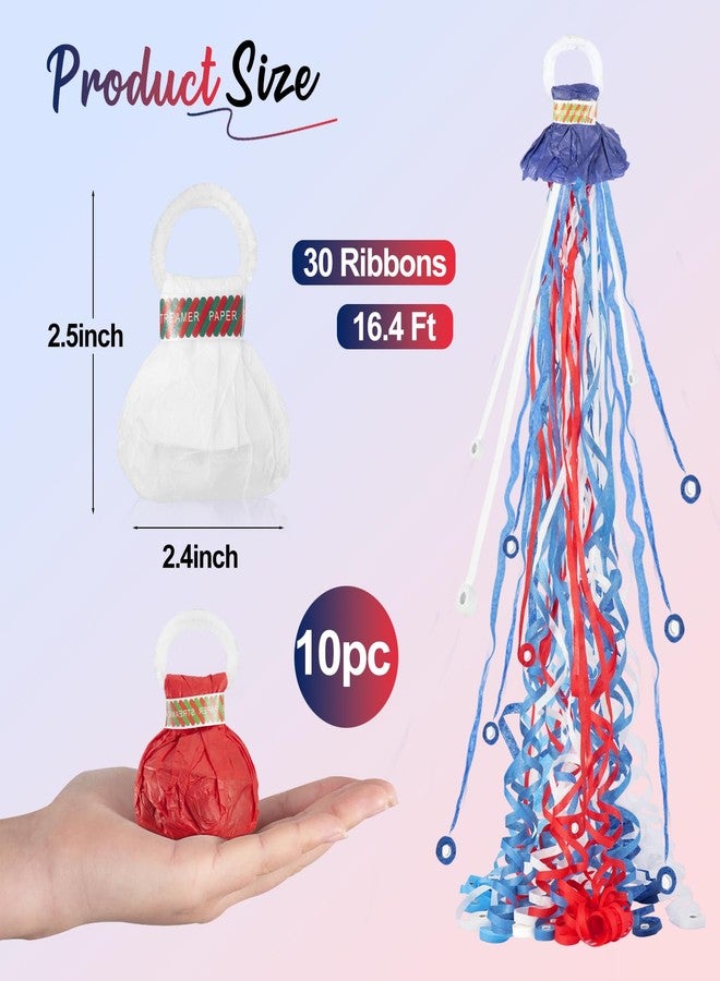 BATTIFE Streamers Poppers - Hand Throw Confetti Poppers, No Mess Paper Crackers for Birthday Wedding Party Celebrations, Red White & Blue (10 Pack) - Image 2