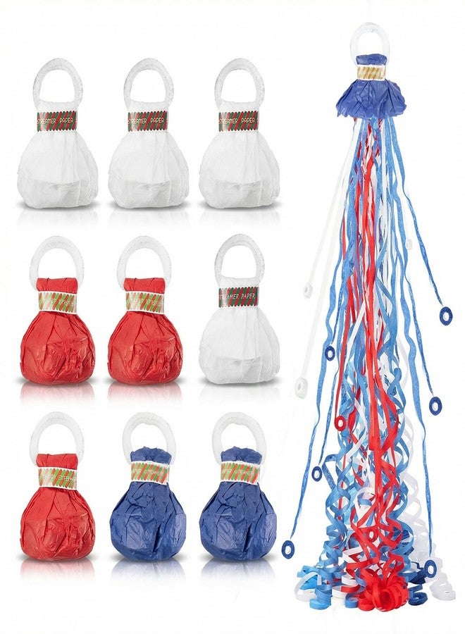 BATTIFE Streamers Poppers - Hand Throw Confetti Poppers, No Mess Paper Crackers for Birthday Wedding Party Celebrations, Red White & Blue (10 Pack) - Image 1