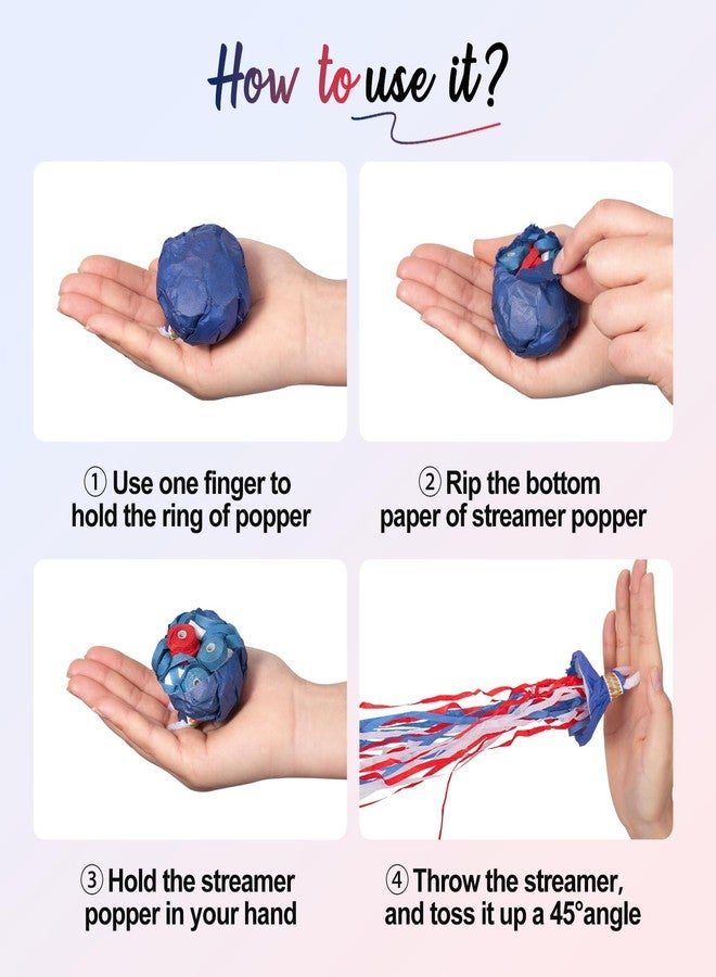BATTIFE Streamers Poppers - Hand Throw Confetti Poppers, No Mess Paper Crackers for Birthday Wedding Party Celebrations, Red White & Blue (10 Pack) - Image 3