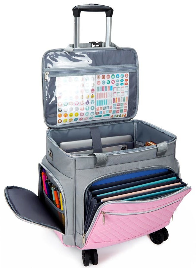 Amythe 2025 Rolling Teacher Tote Bag with Accordion File Organizer, Grey, Medium to Large - Image 1