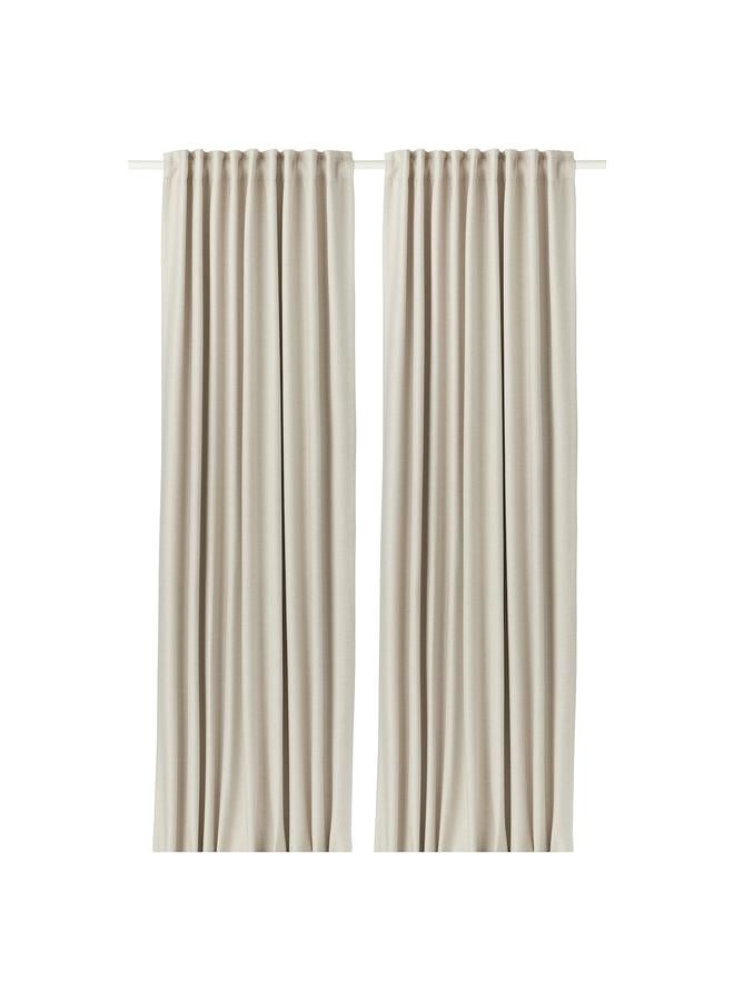 erorex Room darkening curtains, 1 pair, with heading tape/beige, 145x300 cm - Image 1