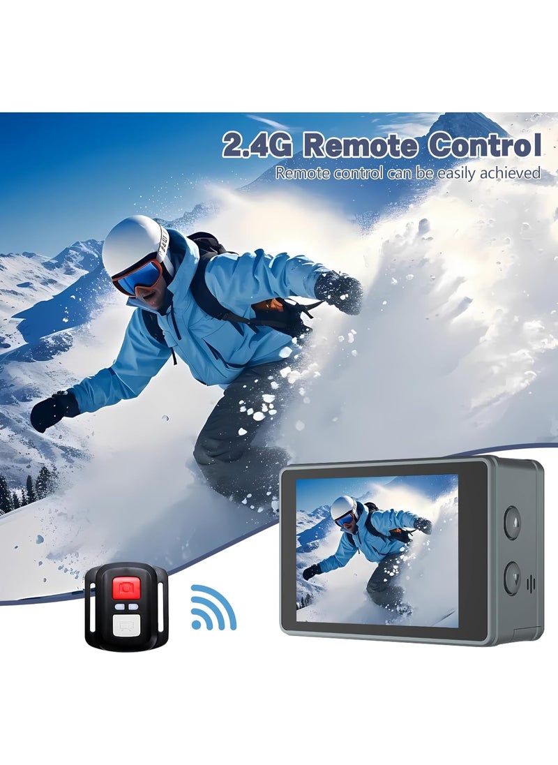 Action Camera WiFi, Action Cameras With 32GB SD Card, Dual Screen Sports Camera, Pocket Cam Video 5K 30FPS, Photo 50MP, Waterproof Camera Underwater 100FT, Vlog Camera 5X Digital Zoom, 170 ° Ultra Wide Angle, Camcorder EIS with Remote Control