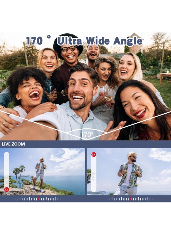 Action Camera WiFi, Action Cameras With 32GB SD Card, Dual Screen Sports Camera, Pocket Cam Video 5K 30FPS, Photo 50MP, Waterproof Camera Underwater 100FT, Vlog Camera 5X Digital Zoom, 170 ° Ultra Wide Angle, Camcorder EIS with Remote Control