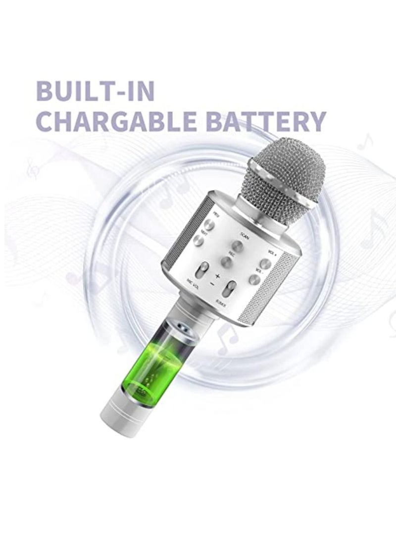 Yuwell Wireless Bluetooth Karaoke Microphone, 3-in-1 Portable Handheld Mic Speaker for All Smartphones Gifts For Girls Kids Wireless Speaker With Microphone WS-858 Silver  - Image 5