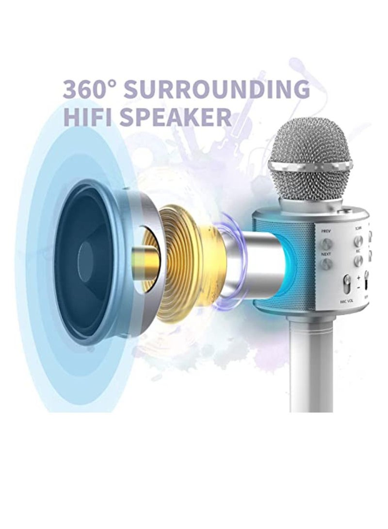 Yuwell Wireless Bluetooth Karaoke Microphone, 3-in-1 Portable Handheld Mic Speaker for All Smartphones Gifts For Girls Kids Wireless Speaker With Microphone WS-858 Silver  - Image 4