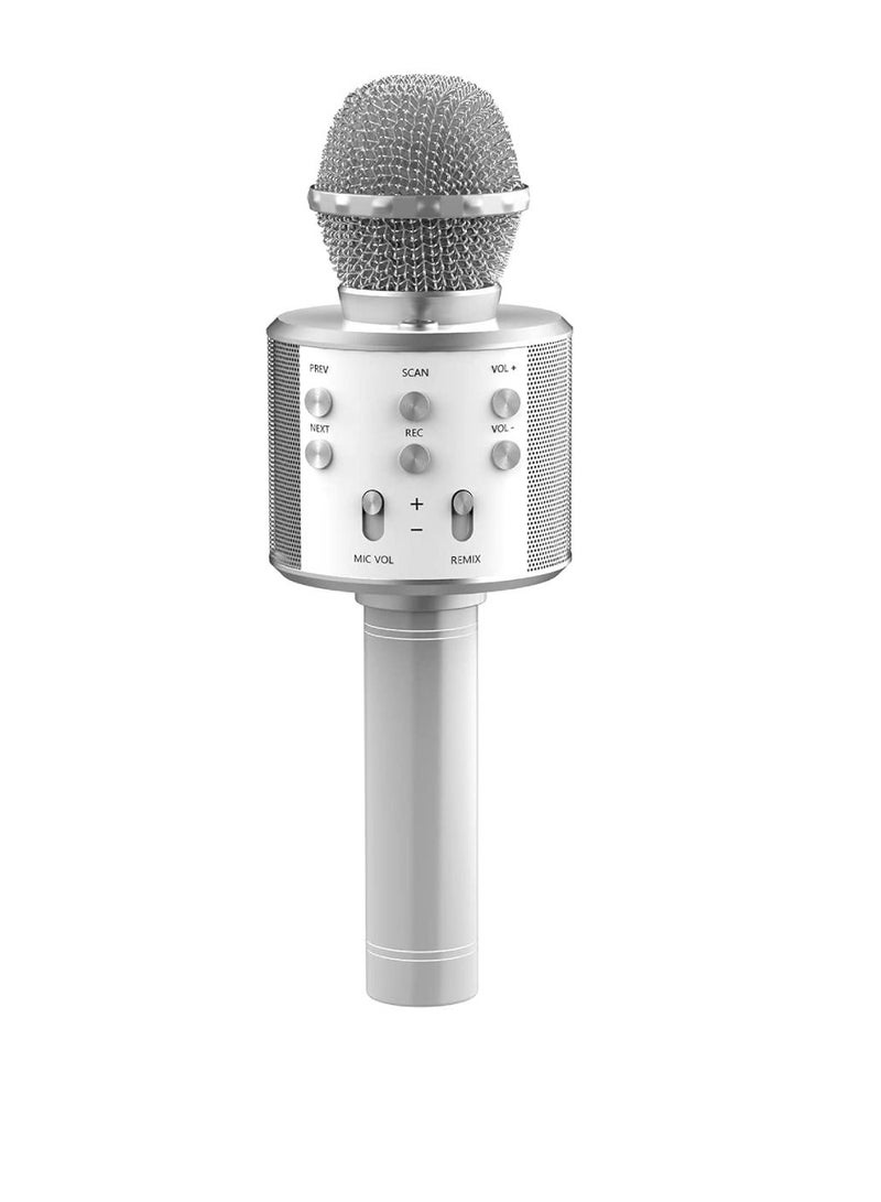 Yuwell Wireless Bluetooth Karaoke Microphone, 3-in-1 Portable Handheld Mic Speaker for All Smartphones Gifts For Girls Kids Wireless Speaker With Microphone WS-858 Silver  - Image 1