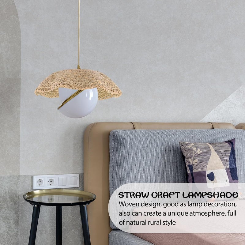 KICHOUSE Woven Lamp Shade Lantern Pendant Lampshade Straw Braided Hanging Light Cover Rustic Boho Decor for Living Room Bedroom - Image 4
