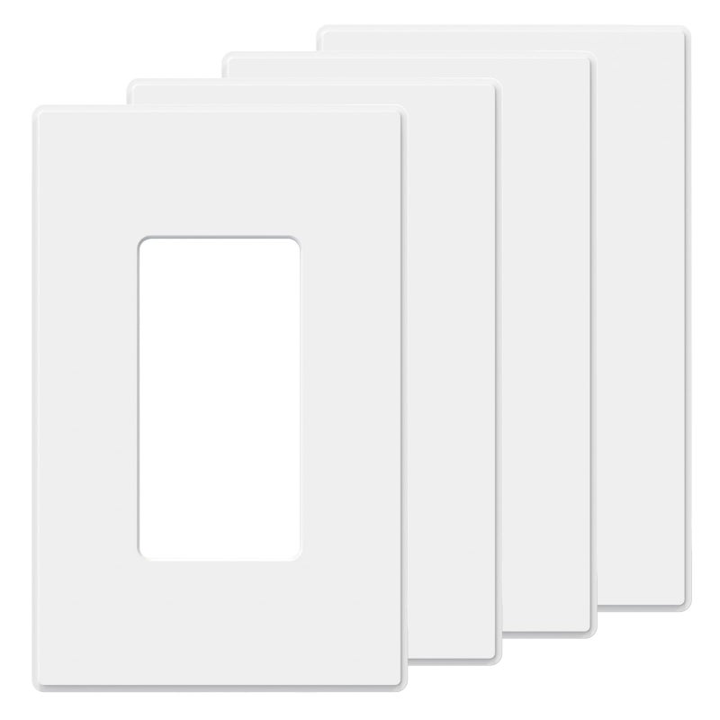 AIDA Screwless Decorator Wall Plates MidSize 1Gang 487 x 313 White Outlet Cover Plate for Decor Switch Dimmer GFCI USB Receptacle UL Listed4 Pack