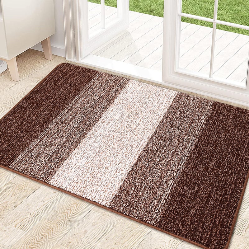 Kitinjoy Indoor Outdoor Door Mat 32x20 NonSlip Absorbent Dirt Trapper LowProfile Washable Inside Entrance Front Floor Mat Sturdy Soft Entry Doormats for Entryway Brown