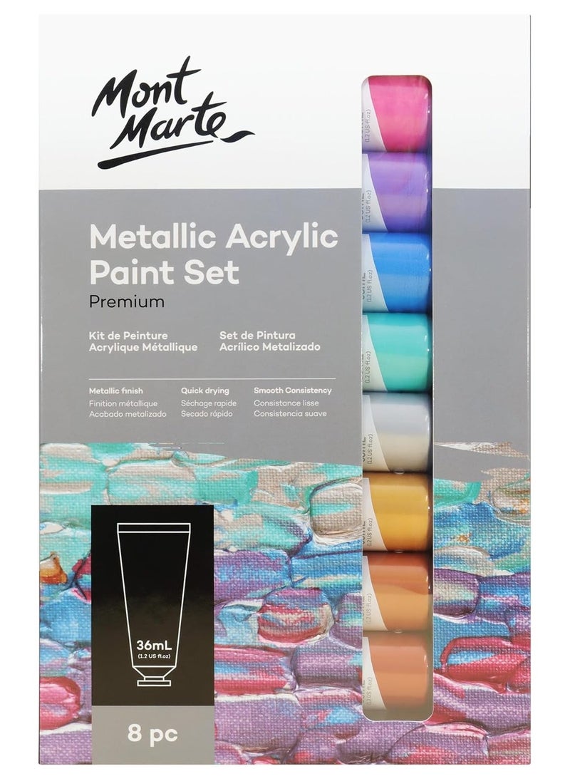 Mont Marte MONT MARTE Metallic Acrylic Paint Set 8 Piece x 36 ml Tubes, Lightfast Colors with Smooth Consistency and Opaque Metallic Finish  - Image 3