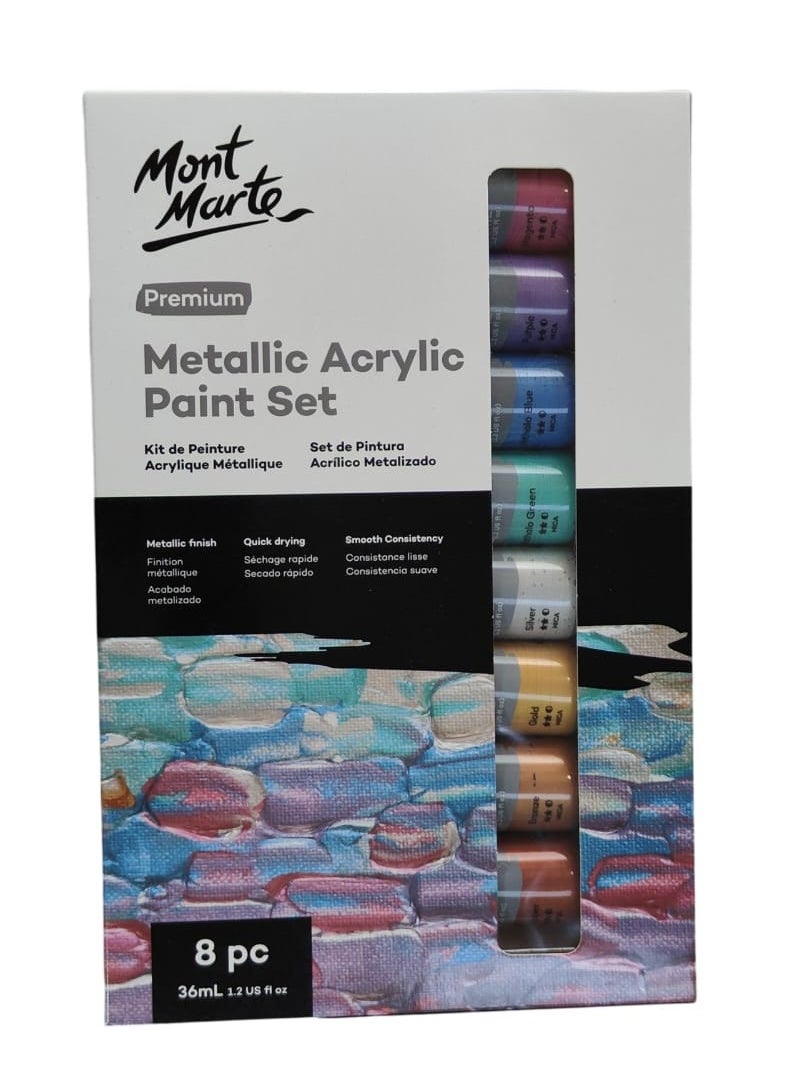 Mont Marte MONT MARTE Metallic Acrylic Paint Set 8 Piece x 36 ml Tubes, Lightfast Colors with Smooth Consistency and Opaque Metallic Finish  - Image 2
