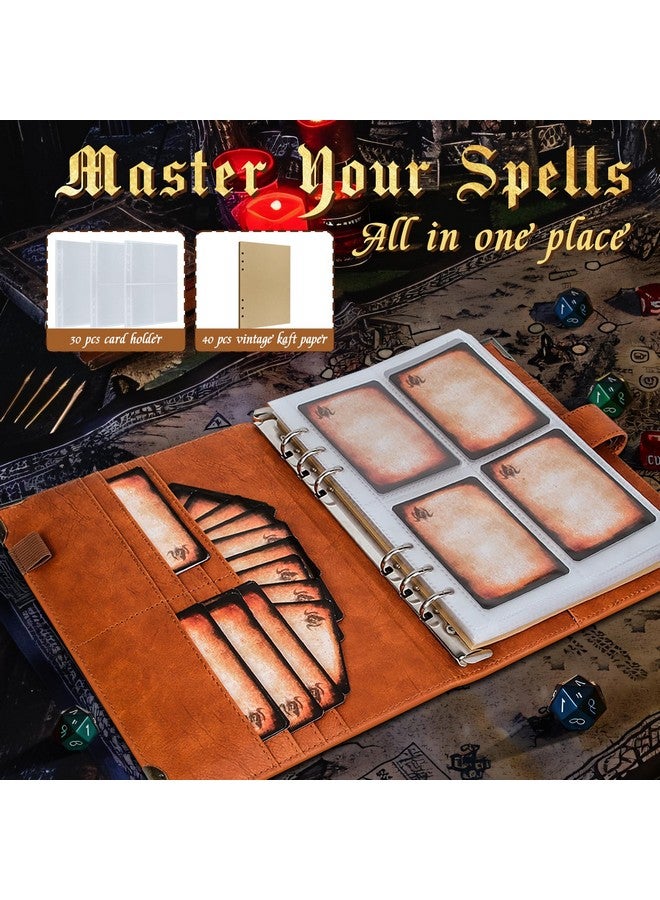 Byhoo Byhoo DND Spell Card Holder Leather Spellbook for Dungeons & Dragons notebook with 30 Sleeves for Spell Cards Writable Pages and Magnetic Closure A Must-Have for RPG & Board Games for Every Adventurer - Image 4