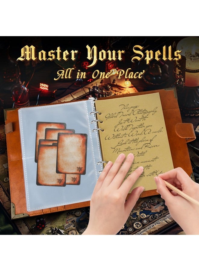 Byhoo Byhoo DND Spell Card Holder Leather Spellbook for Dungeons & Dragons notebook with 30 Sleeves for Spell Cards Writable Pages and Magnetic Closure A Must-Have for RPG & Board Games for Every Adventurer - Image 3
