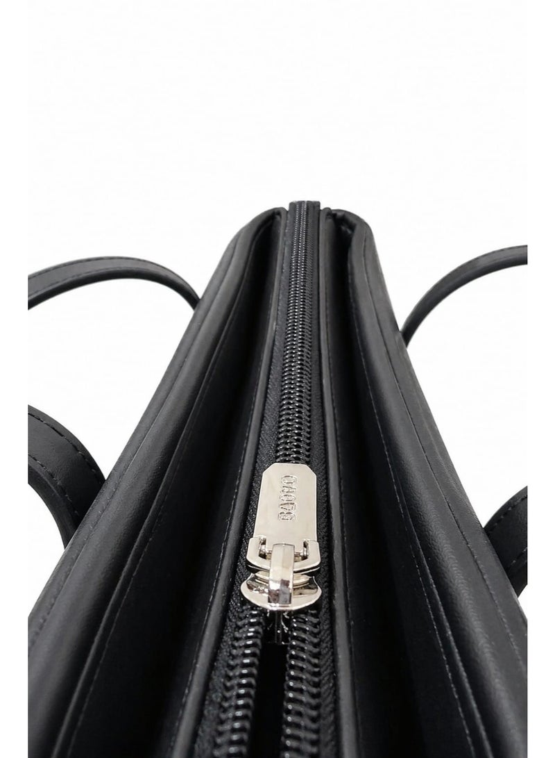 BAGCO Classic Black Tote Bag for Women – Premium PU Leather Shoulder Bag with Decorative Strap - Image 4