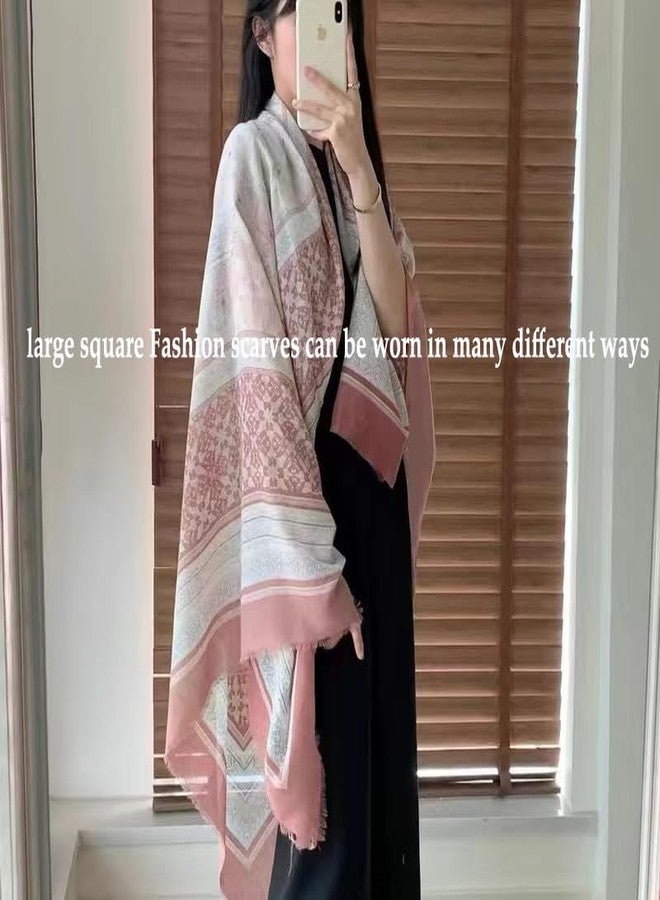 K-Elewon Large Square Scarf 51" Cotton and Linen Hand feel Scarf Fashion Scarves Hair Wrapping Scarfs Neck Scarves for Women, H2306, One size - Image 2